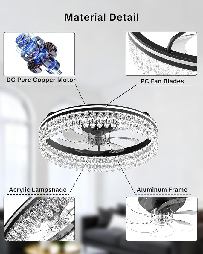 AIKVSXER Ceiling Fan with Lights and Remote, 20in Modern Ceiling Fans | 3000K-6500K Smart Ceiling Fans with Lights, Low Profile Flush Mount Ceiling Fan with Light, Quiet Ceiling Fan for Bedroom
