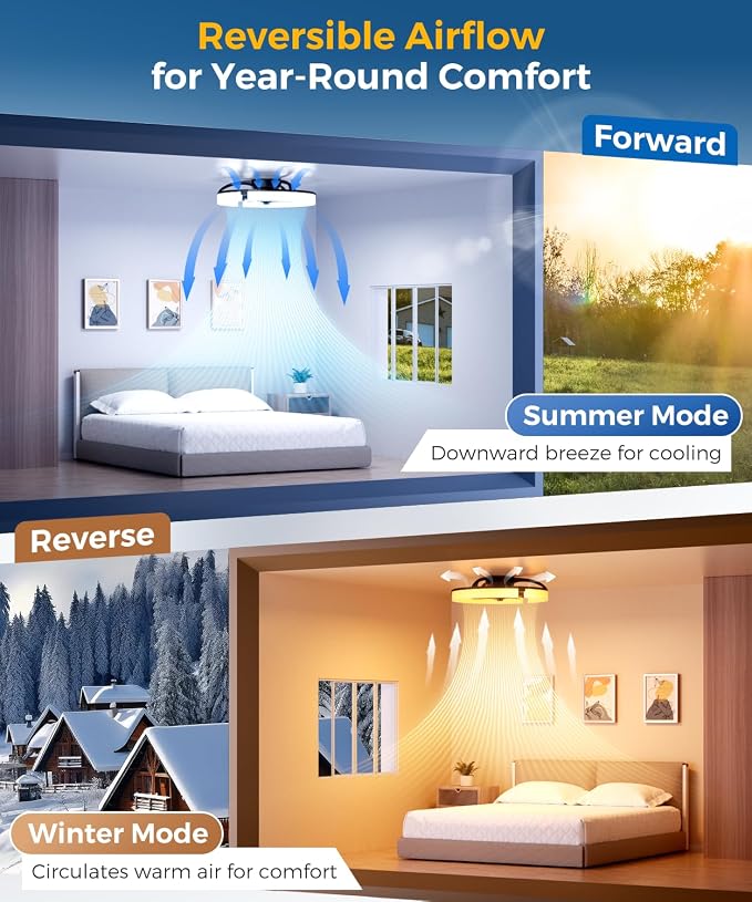 PACOVY Ceiling Fans with Lights and Remote 20 Inch, 3200LM LED & 6-Speed Fan, Low Profile Ceiling Fan Light Fandelier Dimmable 3000K–6500K, Quiet Copper Motor, Bedroom Small Flush Mount Ceiling Fan