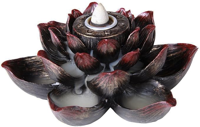 Ebros Buddha Padma Lotus Incense Stick and Backflow Cone Holder Burner Figurine Zen Feng Shui Mandala Buddhism Misting Fog Flower Blossoms Home Fragrance Decor