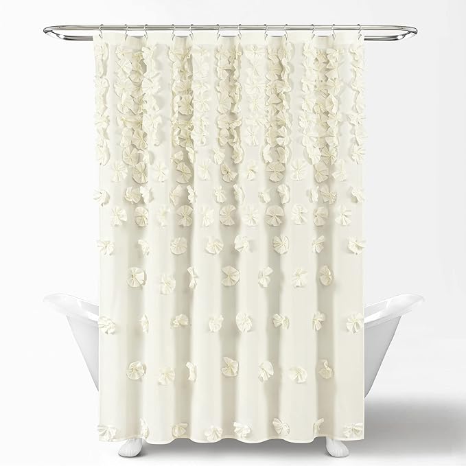 Lush Decor Riley Shower Curtain, 72" W x 72" L", Ivory - Bathroom Curtain - Coquette Decor - Bow Shower Curtains - Cottage Core - Fabric Shower Curtains