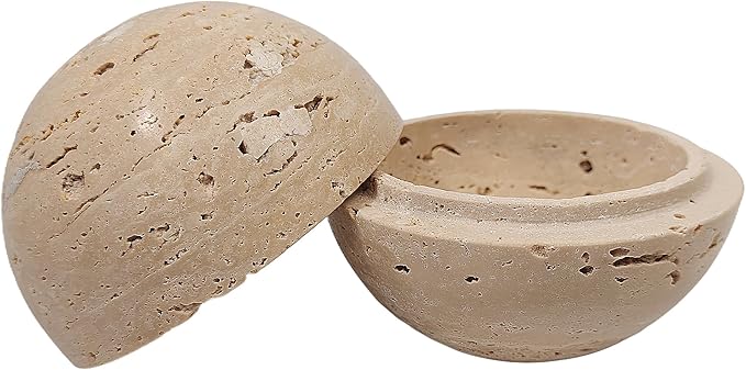 Natural Stone Sphere Incense Holder: 4" D Hand-Carved Aromatherapy Burner for Yoga, Meditation & Relaxation, Elegant Multi-Hole Design, Beige Travertine