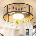 Ganeed 20" Handwoven Rattan Boho Ceiling Fans with Lights, Dimmable RGB LED Wicker Caged Ceiling Fan with Light and Remote, 6 Speed/Reversible Motor Rattan Fandelier for Bedroom Dining Room Nursery