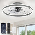 LEDIARY Ceiling Fans with Lights and Remote, 24'' Low Profile Ceiling Fan with Light, 3000-6000K Dimmable Fandelier Ceiling Fans, Modern Flush Mount Fan for Bedroom with 6 Wind Speeds- Sandy Gray