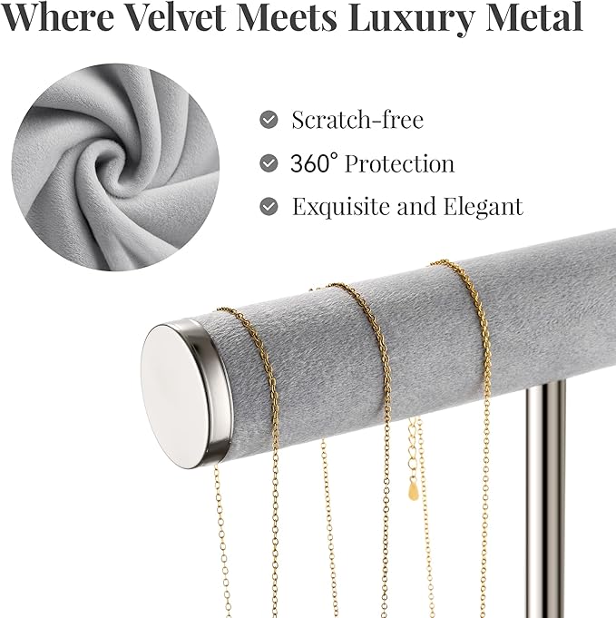 bussdis 2 Tier Bracelet Holder Display, Necklace Holder Organizer, Grey | Velvet Necklace Holder | Jewelry Tree | Jewelry Towers | Jewelry Stand Organizer for Necklaces, Bracelets, Earrings, Rings
