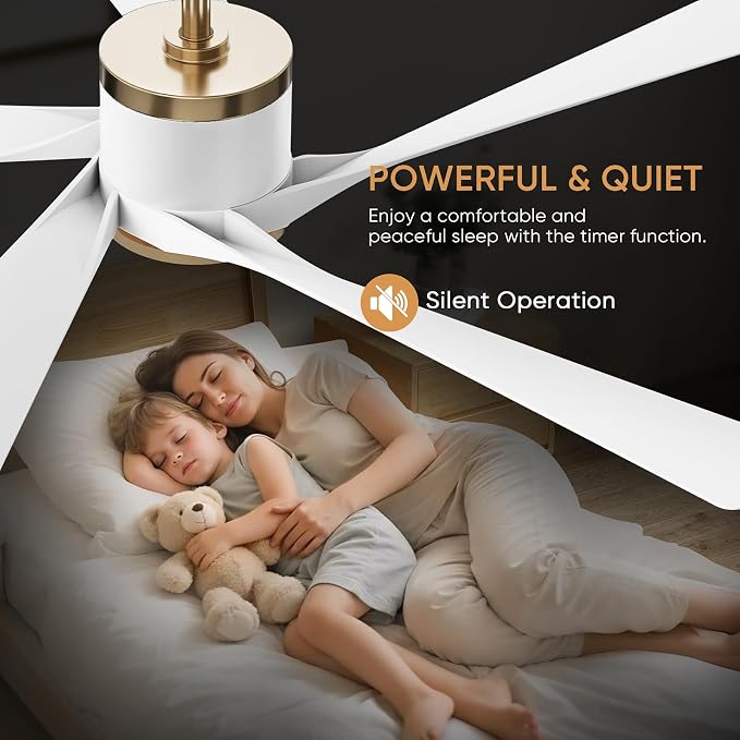 TXCSLY 52" Ceiling Fans with Lights and Remote, Modern Ceiling Fan with Light, Indoor Outdoor Ceiling Fan for Living Room, Bedroom, 5 Blade 3 Color Temperature LED Dimmable (White & Gold)