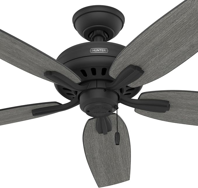 Hunter Newsome, Indoor, Ceiling Fan, No Light, Quiet, 52 inch, Matte Black