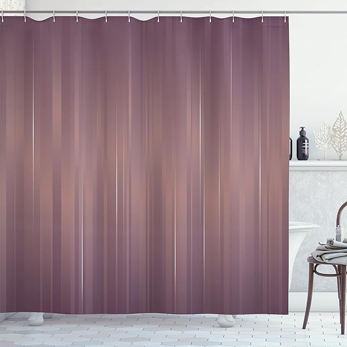 Ambesonne Abstract Art Shower Curtain, Vertical Color Bands Stripes Lines Vintage Dramatic Digital Illustration, Cloth Fabric Bathroom Decor Set with Hooks, 69" W x 70" L, Mauve Taupe