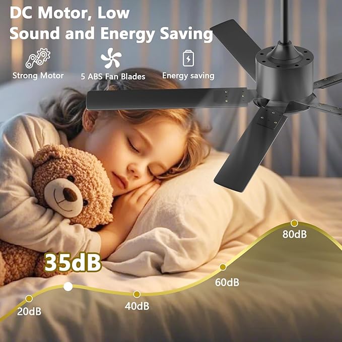 Obabala Outdoor Ceiling Fan No Light, 42 Inch Black Modern Ceiling Fan Without Light, Dual Finish 5 Blades,6 Speed, Reversible Quiet DC Motor for Patios, Garage, Bedroom, Porch