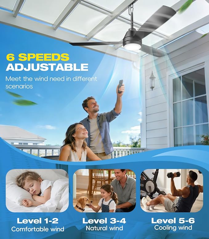 52 inch plug-in ceiling fan light with 16.5ft cord,Gazebo fan light dimmable 3CCT LED,Reversible,Portable Hook Design for bedroom garage tent porch kitchen patio.