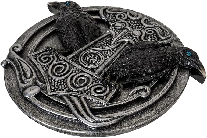 Pacific Giftware Thor’s Hammer Incense Burner with Dual Raven Design Perfect for Viking Home and Halloween Decor or Relxation 5.31" Long