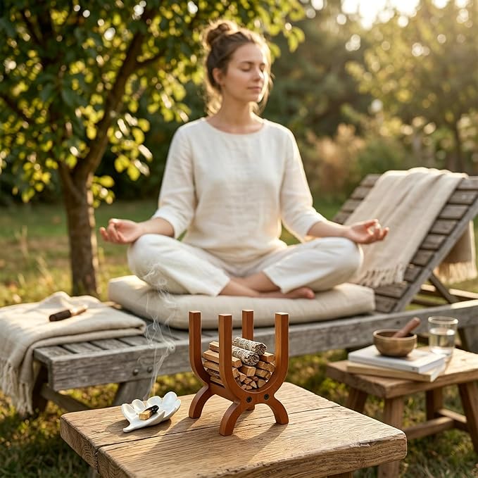 Solid Wood Palo Santo Holder - Large Capacity Sage Bundle Storage Rack | Rustic Wooden Smudge Sticks Display Stand & Organizer for Altar Decor, Yoga Meditation Spiritual Gifts (Brown)