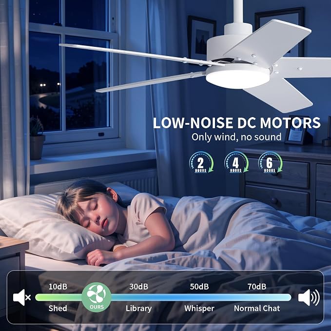 42 Inch Ceiling Fans with Lights and Remote for Bedroom Living Room Kitchen Home Office Indoor/Outdoor, 6CCT Dimmable, Dual Color 5 Blades, 6 Speed Reversible Quiet DC Motor, White/Wood Grain