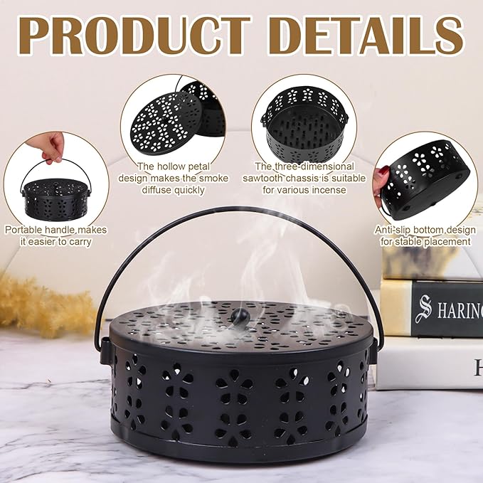 4 Pieces Mosquito Coil Holder Portable Mosquito Incense Holder with Handle Round Metal Sandalwood Incense Burner for Home Camping Indoor Outdoor Patio (Black and Bronze)