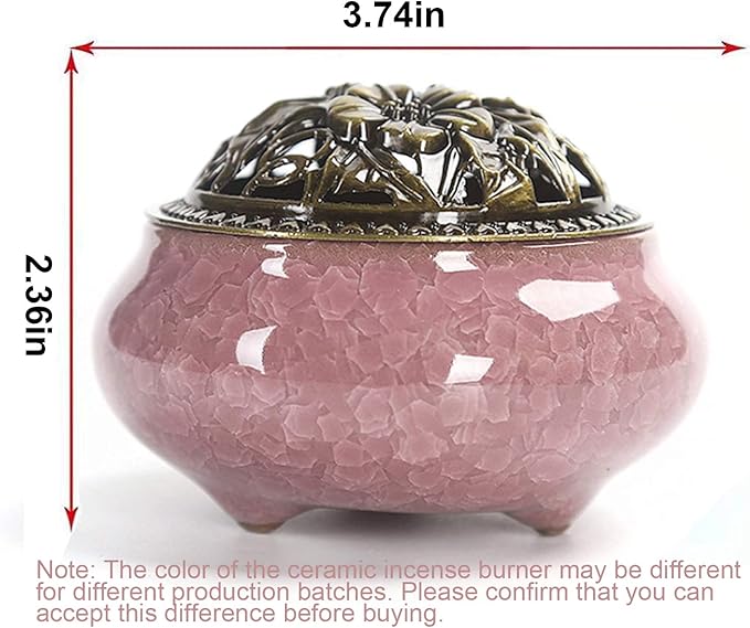 Ceramic Incense Burner with Calabash Incense Holder, 3 in 1 Stick or Cone Coil Incense Burner, Brass Lid for Yoga Spa Meditation