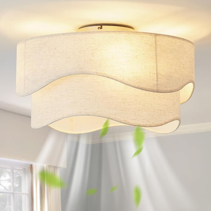 Flush Mount Ceiling Fan with Lights, 20" Low Profile Boho Ceiling Fan with Light Remote Control, Caged with 6 Speeds for Bedroom, Nursery, Living Room