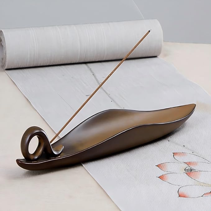 Home Ceramic Ceremony Incense Holder,Creative Incense Burner Base for Sticks with 3 Holes(1.3-1.6mm/1.7mm/3mm),Handmade insence-sticks burner for Meditation Yoga Spa Room Decor,Gift Home Decor (Brown)