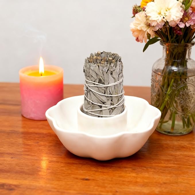 Petal Sage Holder, Sage Holder for Burning, Sage Burner, Smudge Bowl, Sage Buring Bowl, Incense and Candlestick Holder, Smudge Sticks Lotus Tea Light Holder Burner