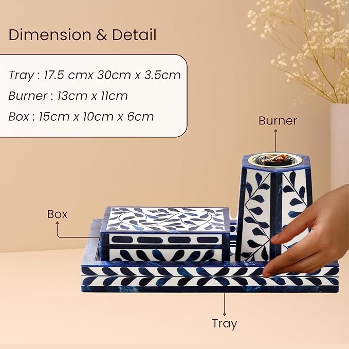 RITUALISTIC Bakhoor Set Perfect for Home fragrances Stylish Home décor | Traditional dhoop Dhani | Puja Essentials | Arabic Incense Holder with Storage and Multipurpose Tray | Blue