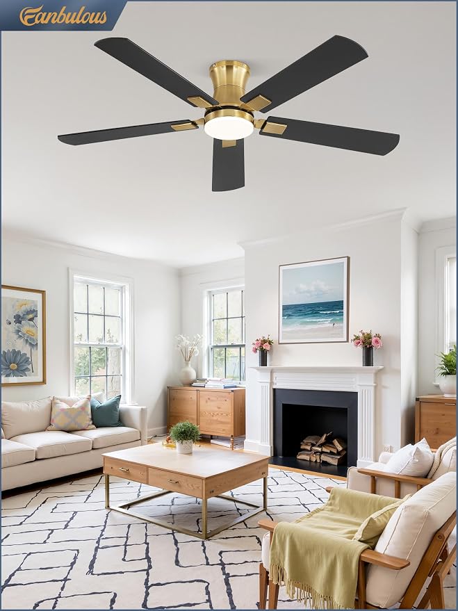 Fanbulous 52 inch ceiling fan with light, Low Profile Ceiling Fan with Light, App&Remote Control, Dimmable LED Light, Flush Mount Ceiling Fan for Indoor Bedroom Living Room, Qiuet DC Motor