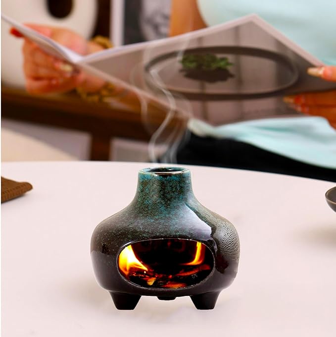 Palo Santo Holder Ceramic,BAOBYAO Blue Palo Santo Burner Incense Holder,Cone Incense Burner Mini Chiminea for Wood Sticks,Aromatic Home Decor for Spiritual Rituals,Yoga,Meditation, 4 * 4 * 4INCH