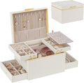 Lolalet Jewelry Box Organizer for Women Girls, 2 Layer Jewelry Organizers and Storage for Necklace Earrings Rings Bracelets, Large Jewellery Holder Case Birthday Gifts -Cream