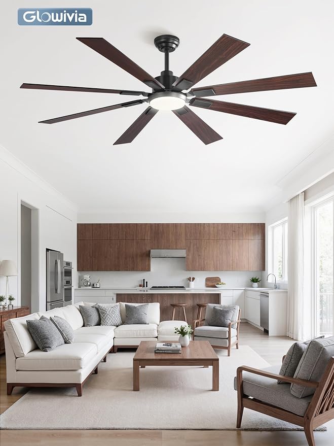 65 Inch Ceiling Fans with Lights and Remote&APP Control, Black Smart Ceiling Fan with 3000-6000K Dimmable, 6 Speeds Quiet Reversible Motor, Indoor/Outdoor Ceiling Fan for Living Room Bedroom