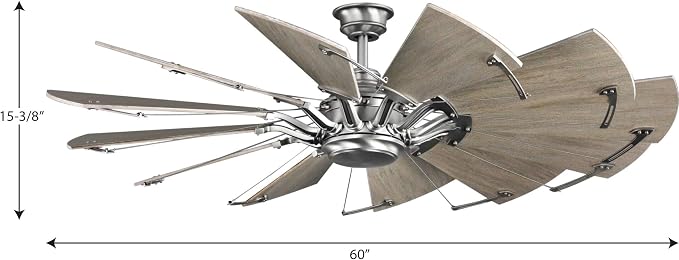 Progress Lighting Springer Collection DC Motor Farmhouse Windmill Ceiling Fan, Antique Nickel, 12-Blade (60" W x 17-3/8" H) P250000-081