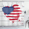 Ambesonne Americana Shower Curtain, USA Flag in Heart Shape on Wood Holiday Splattered Grunge Style Illustration, Cloth Fabric Bathroom Decor Set with Hooks, 69" W x 70" L, Cream Blue