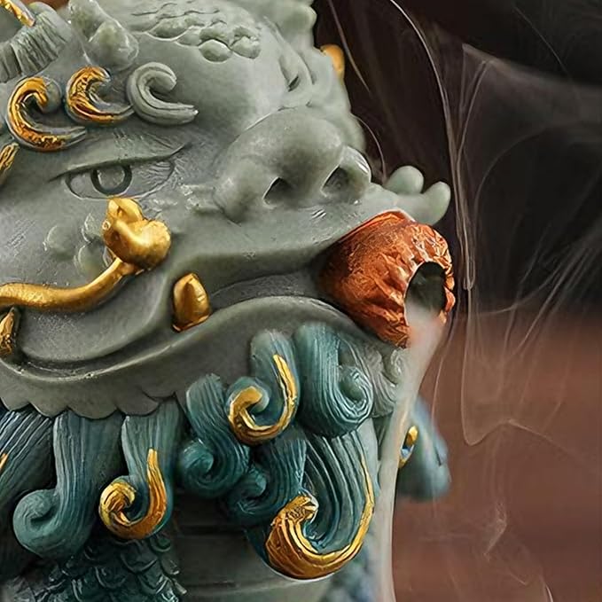 Backflow Incense Burner - Resin Tabletop Incense Holder for Cones, Fortune Dragon Statue Home Decor, Desktop Aromatherapy Ornament with Smoke Waterfall Effect for Living Room