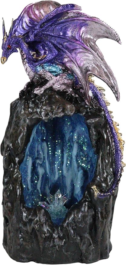 Ebros Gift Purple Azurite Quartz Dragon Climbing On Faux Geode Crystal Gemstone Quarry Mountain Cave Backflow Incense Burner Figurine Faux Stone
