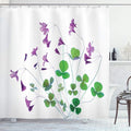 Ambesonne Flower Shower Curtain, Springtime Garden Wildflowers and Clovers Modern Floral Theme Graphic Print, Cloth Fabric Bathroom Decor Set with Hooks, 69" W x 70" L, Purple White