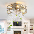 Caged Ceiling Fan with Light and Remote, Flush Mount Fan Lights Ceiling Fixture, Modern Bladeless 12 in 6 Speeds Fans with Lights for Kitchen, Bedroom, Living Room, Brushed Nickel