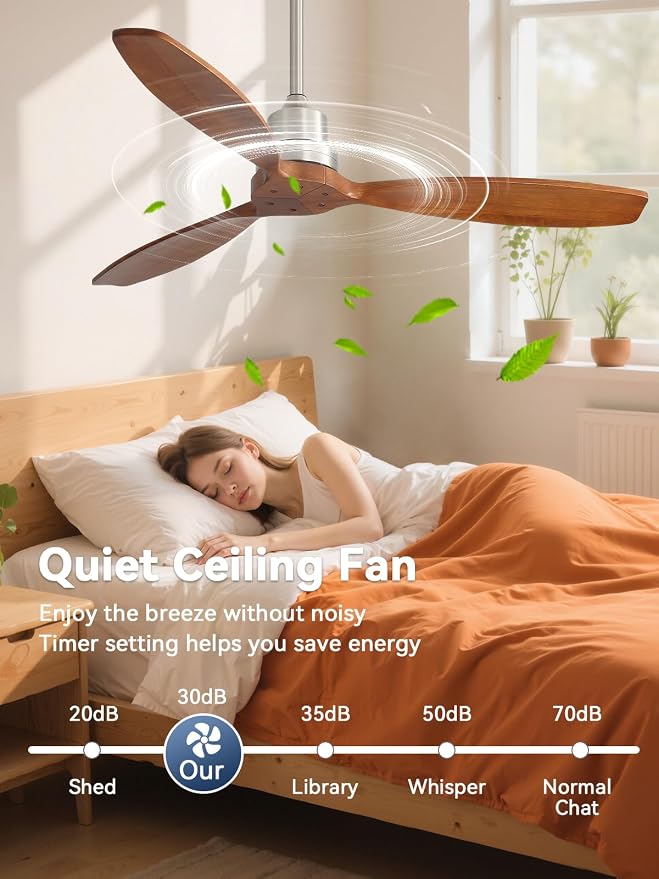 Sofucor 52 Inch Smart Ceiling Fans no Light, Works with App/Alexa/Google, Dimmable 6-Speed Outdoor Wood Ceiling Fan with Remote for Indoor Bedroom Living Room Outdoor Patio Porch