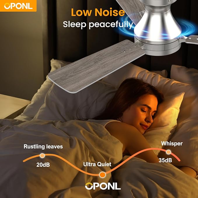 OPONL Ceiling Fan with Light, 42 inch Low Profile Ceiling fan with Light and Remote Control, Reversible, 6CCT, Dimmable, Noiseless, Nickel Ceiling Fan for Bedroom, Indoor/Outdoor Use, Modern