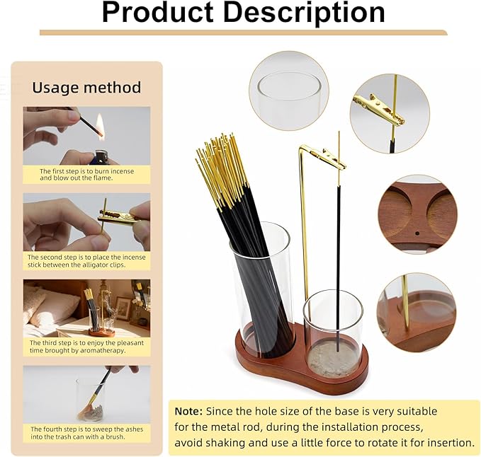 2 in 1 Incense Holder for Sticks - Glass Incense Burner with Ash Catcher, Japanese Hanging Incense Burner with Storage and Wooden Base for Meditation Yoga Spa Homen Room Unique Decor