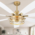 Dawn Whisper 72 Inch Large Ceiling Fans with Lights Modern White Gold Farmhouse Ceiling Fan for Living Room Bedroom 6 Speed Reversible Quiet DC Motor