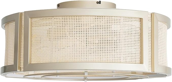 20" Boho Ceiling Fans with Lights, Rattan Flush Mount Ceiling Fan with Light Remote Control with Caged 6 Speeds for Bedroom, Nursery, Living Room (Gold)
