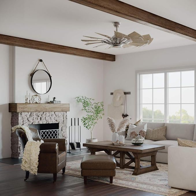 Progress Lighting Springer Collection DC Motor Farmhouse Windmill Ceiling Fan, Antique Nickel, 12-Blade (52" W x 17-3/8" H) P250065-081