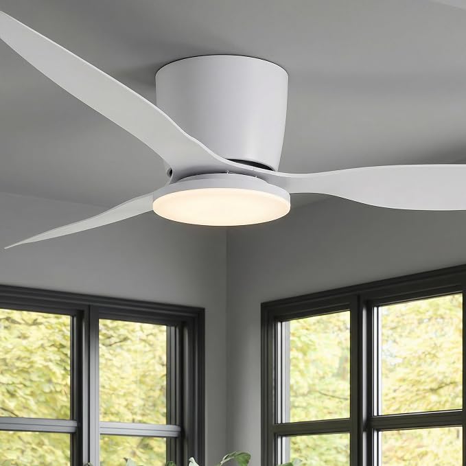42 Inch Flush Mount Ceiling Fans with Lights and Remote Control, White Low Profile Ceiling Fan for Bedroom, Living Room,Office,Kitchen,Patios Indoor and Outdoor Use