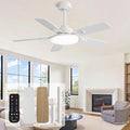 44 Inch Ceiling Fans with Lights and Remote for Bedroom Living Room Kitchen Office, Indoor/Outdoor Use, 5CCT Dimmable, Dual Color 5 Blades, 6 Speed Reversible Quiet DC Motor, White/Wood Grain