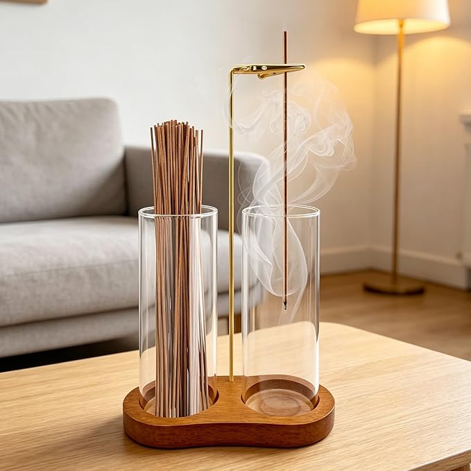2-in-1 Incense Holder for Sticks: Incense Burner with Ash Catcher for Home Room House Office Apartment Decor - Wooden Decorations Accessories for Meditation Yoga Spa