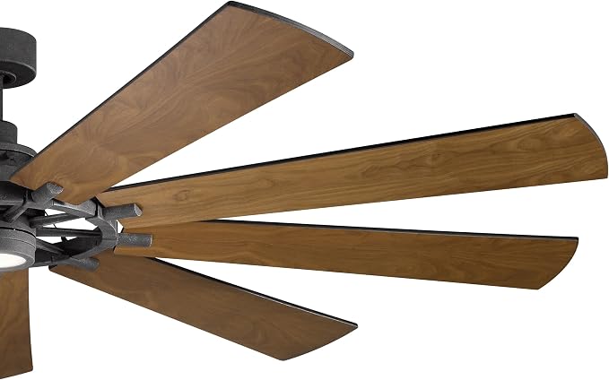 Kichler Gentry XL 85" Ceiling Fan with Lights, 1-Light LED, 3000K, 9 blade Modern Industrial Fan in Distressed Black, (85" W x 16.5" H), 300285DBK