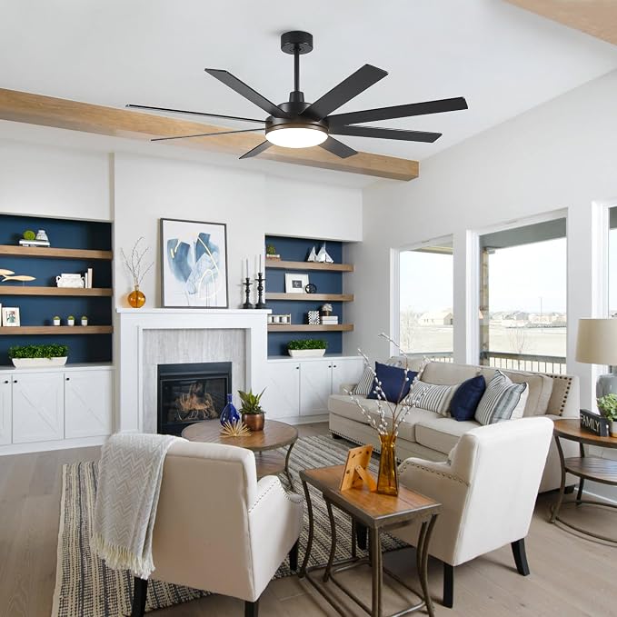 62 Inch Ceiling Fans with Lights and Remote Control, Black | Wooden Blades,Reversible Quiet DC Motor, 6-Speed, 3CCT Dimmable LED, Timer for Living Room, Bedroom, Office