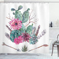 Ambesonne Cactus Shower Curtain, Exotic Natural Vintage Style Watercolor Bouquet Bohemian Arizona Vegetation, Cloth Fabric Bathroom Decor Set with Hooks, 69" W x 84" L, Green Pink Brown