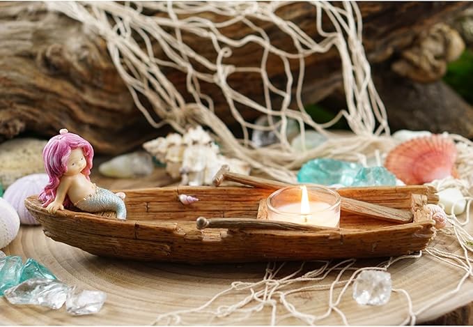 Top Collection Adorable Little Mermaid on Boat Incense & T-Light Candle Holder, 10.5"