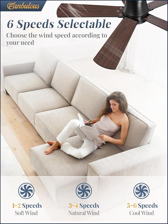 Fanbulous 42” Ceiling Fans with Lights and Remote, Flush Mount Ceiling Fan | Low Profile,Black Modern Ceiling Fan with LED Light, 5 Blades, 3CCT, 6 Speeds,Timer,Bedroom, Indoor, Outdoor,Living room
