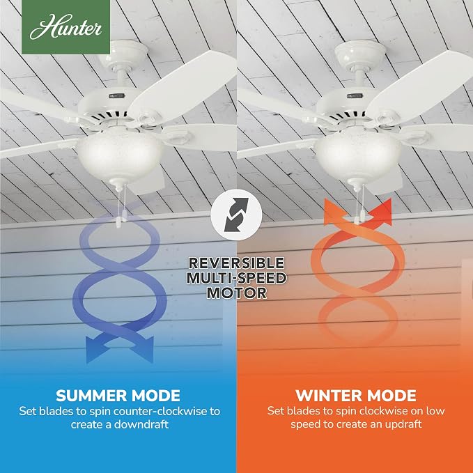 Hunter Builder Deluxe, Indoor, Ceiling Fan, with LED Light, 52 inch, White