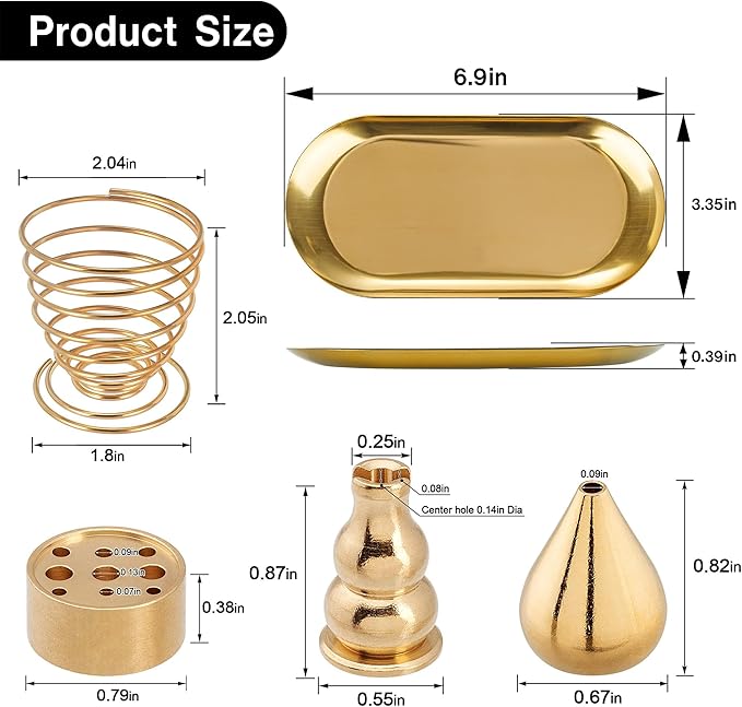 Palo Santo Holder and Sage Burner for Smudging, 5-in-1 Brass Incense Holder for Sticks Cones Coils, 6.9" Extended Ash Catcher Tray for Meditation Yoga, Gift for Spiritual Room Decor