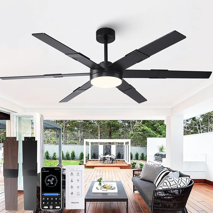 60 Inch Ceiling Fans with Lights and Remote, Modern Large Black Ceiling Fan for Indoor or Covered Outdoor, 3CCT,Reversible DC Motor Dual-Sided Blades High CFM Ceiling Fan for Living Room Garage