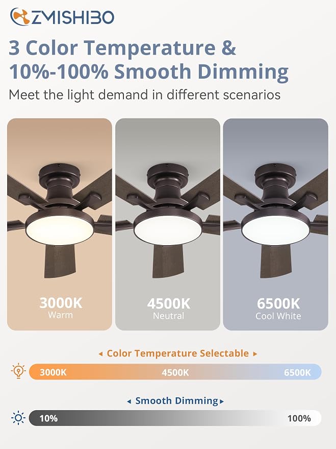 ZMISHIBO 42 Inch Flush Mount Ceiling Fan with Light, Remote&APP, Oil Bronze | 6-Speed Quiet DC Motor, Dimmable 24W LED with 3CCT (3000K-6500K), Modern Low Profile for Living Room, Bedroom, Kitchen